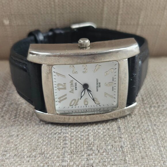 Activa Swiss Ladies Wristwatch Black Leather Strap Quartz Analog Swiss Mov Watch - Picture 6 of 13